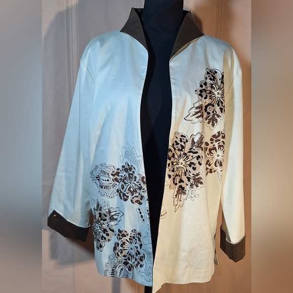 Multiples Jackets & Blazers - MULTIPLES Cream and Brown Floral Blazer